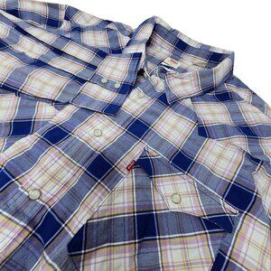 Levi's Pearl Snap Western Shirt 3XL Men's Long Sleeve Blue White Purple‎ Plaid